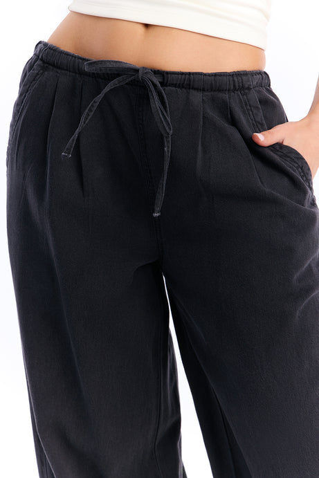 Baeside Tie Waist Wide Leg Jeans - Black