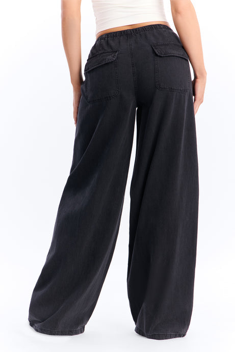 Baeside Tie Waist Wide Leg Jeans - Black