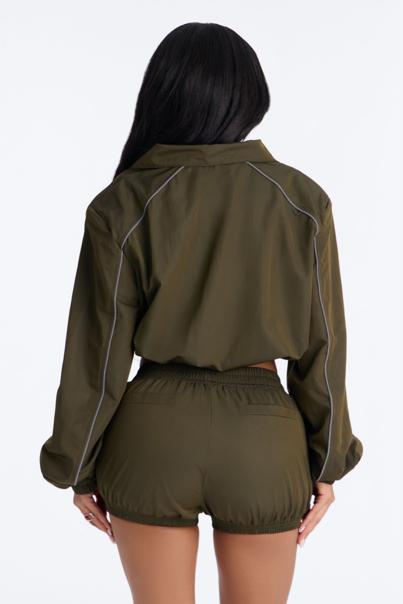 Make A Move Windbreaker Cropped Funnel Neck Jacket - Olive
