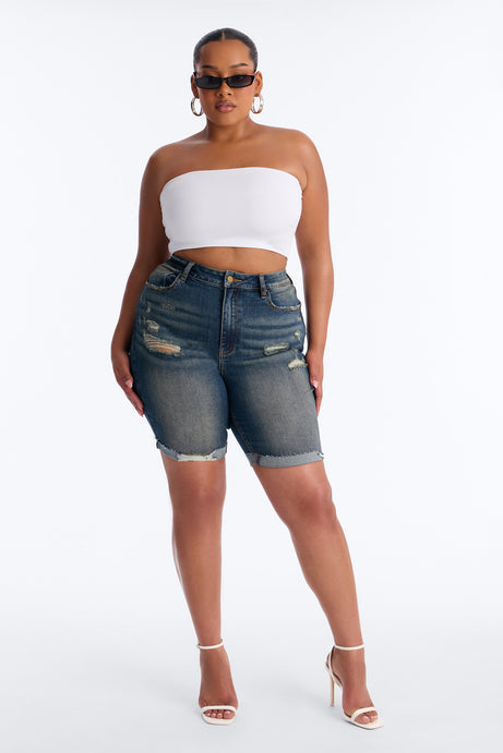 Almost There Stretch Denim Bermuda Shorts - Vintage Wash