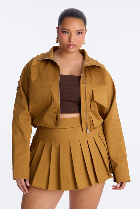 Blakely Twill Cropped Utility Jacket - Khaki