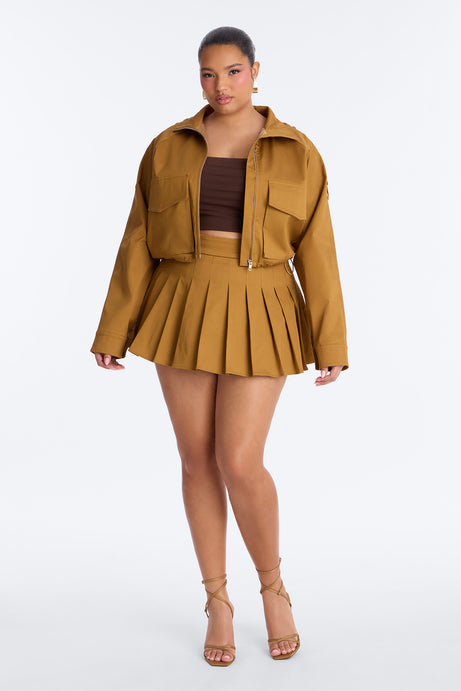 Blakely Twill Pleated Mini Skirt - Khaki