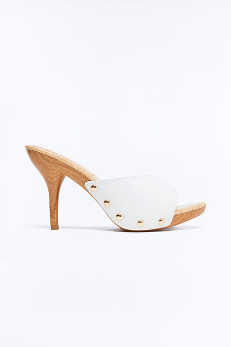 Rigby Studded Wood Heels - White
