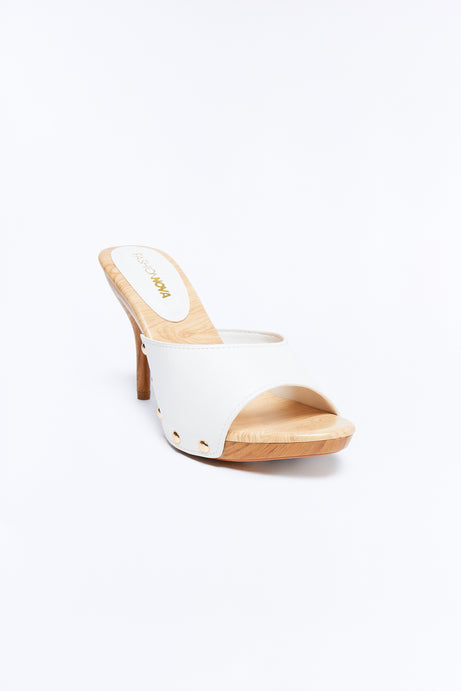 Rigby Studded Wood Heels - White
