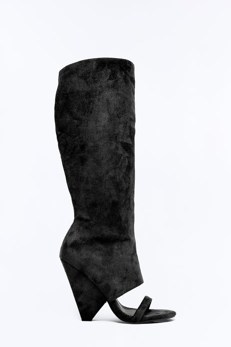 Mavey Suede Overlay Heels - Black