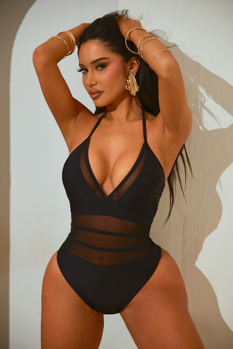 Katelyn Mesh Cutout 1 Piece Swimsuit - Black