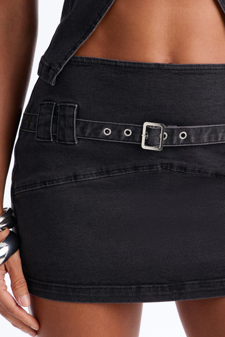 Brynn Denim Belted Micro Mini Skirt Set - Black