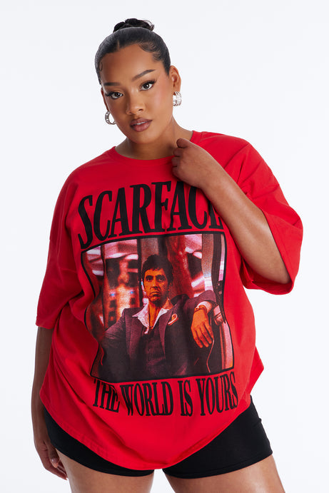 Scarface Multi Photo Oversized Tee - Red