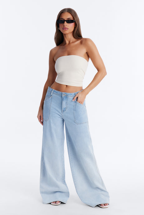 Sandbar Drapey Wide Leg Jeans - Light Wash