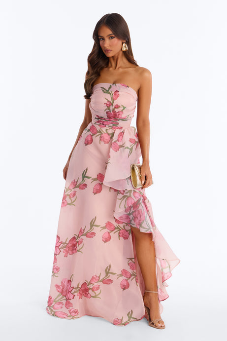 Kinsley Ruffle Floral Gown - Pink
