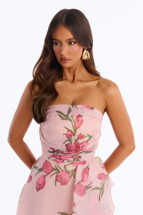 Kinsley Ruffle Floral Gown - Pink