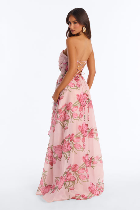 Kinsley Ruffle Floral Gown - Pink