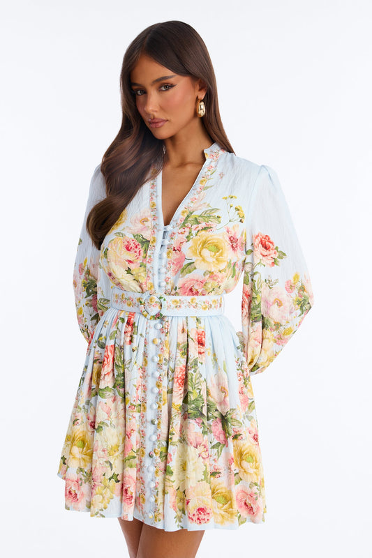 Blair Belted Rayon Mini Dress - Blue