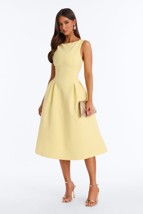 Anika Pleated Midi Dress - Butter Yellow