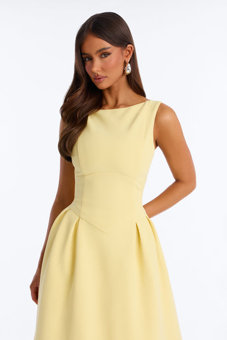 Anika Pleated Midi Dress - Butter Yellow