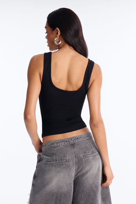 Lace Corset Graphic Tank - Black