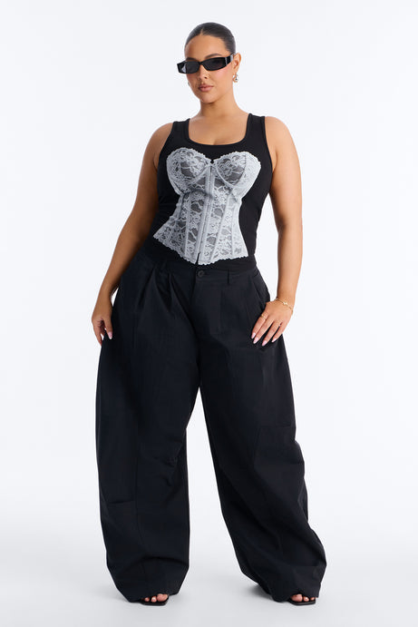 Lace Corset Graphic Tank - Black