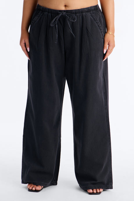 Baeside Tie Waist Wide Leg Jeans - Black
