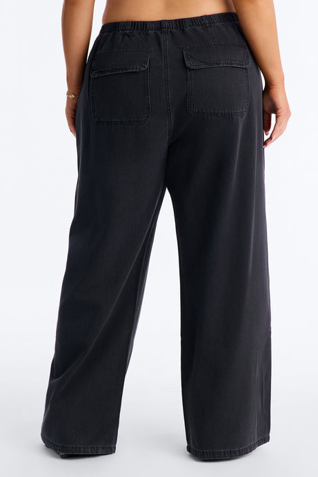 Baeside Tie Waist Wide Leg Jeans - Black
