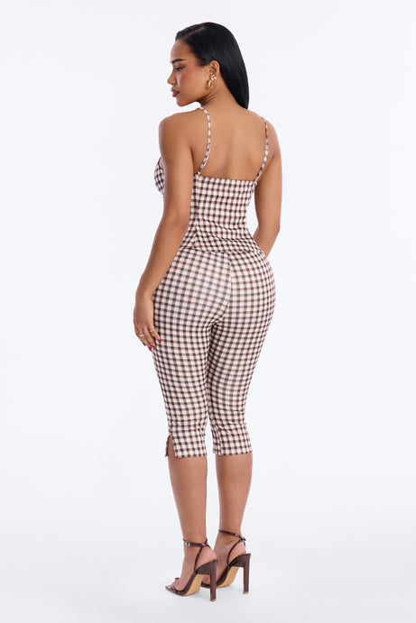 Downtown Girl Gingham Capri Set - Brown Combo