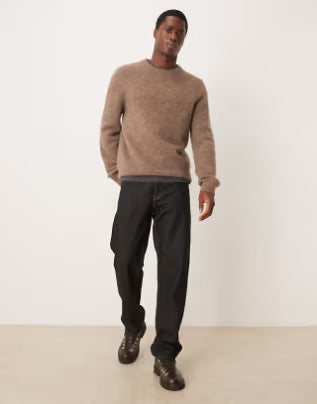 ARKET alpaca and wool jumper with crew neck in mole brown