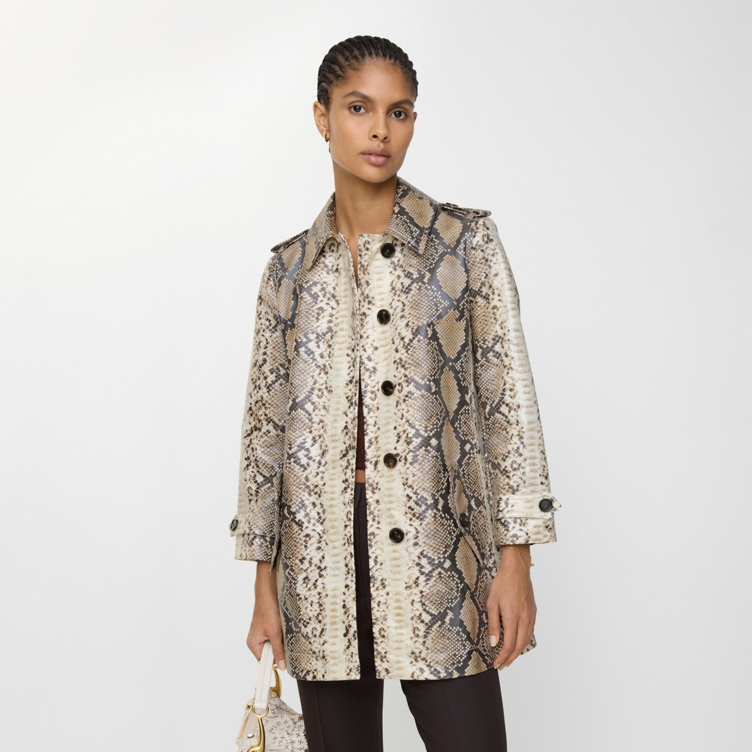 Short Python Print Coated Cotton Stonehaven Car Coat