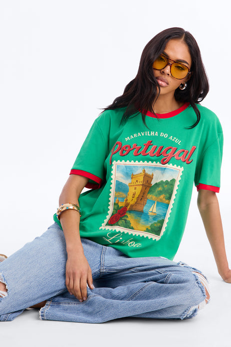 Portugal Oversized Ringer Tee - Green