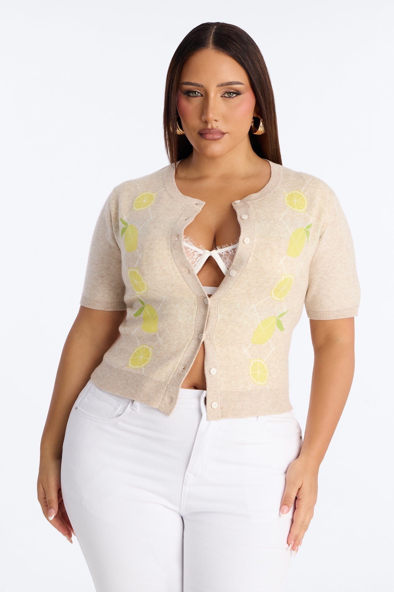Squeeze The Day Lemon Cardigan - Taupe/combo