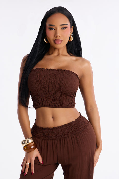 Sadie Smocked Strapless Pant Set - Chocolate