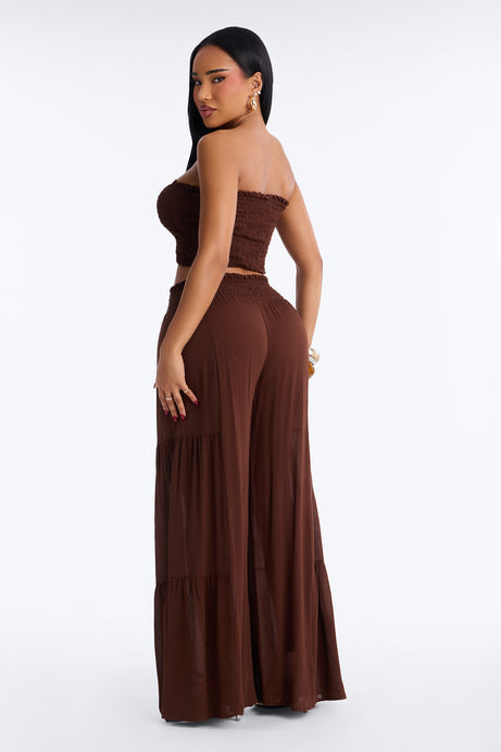 Sadie Smocked Strapless Pant Set - Chocolate