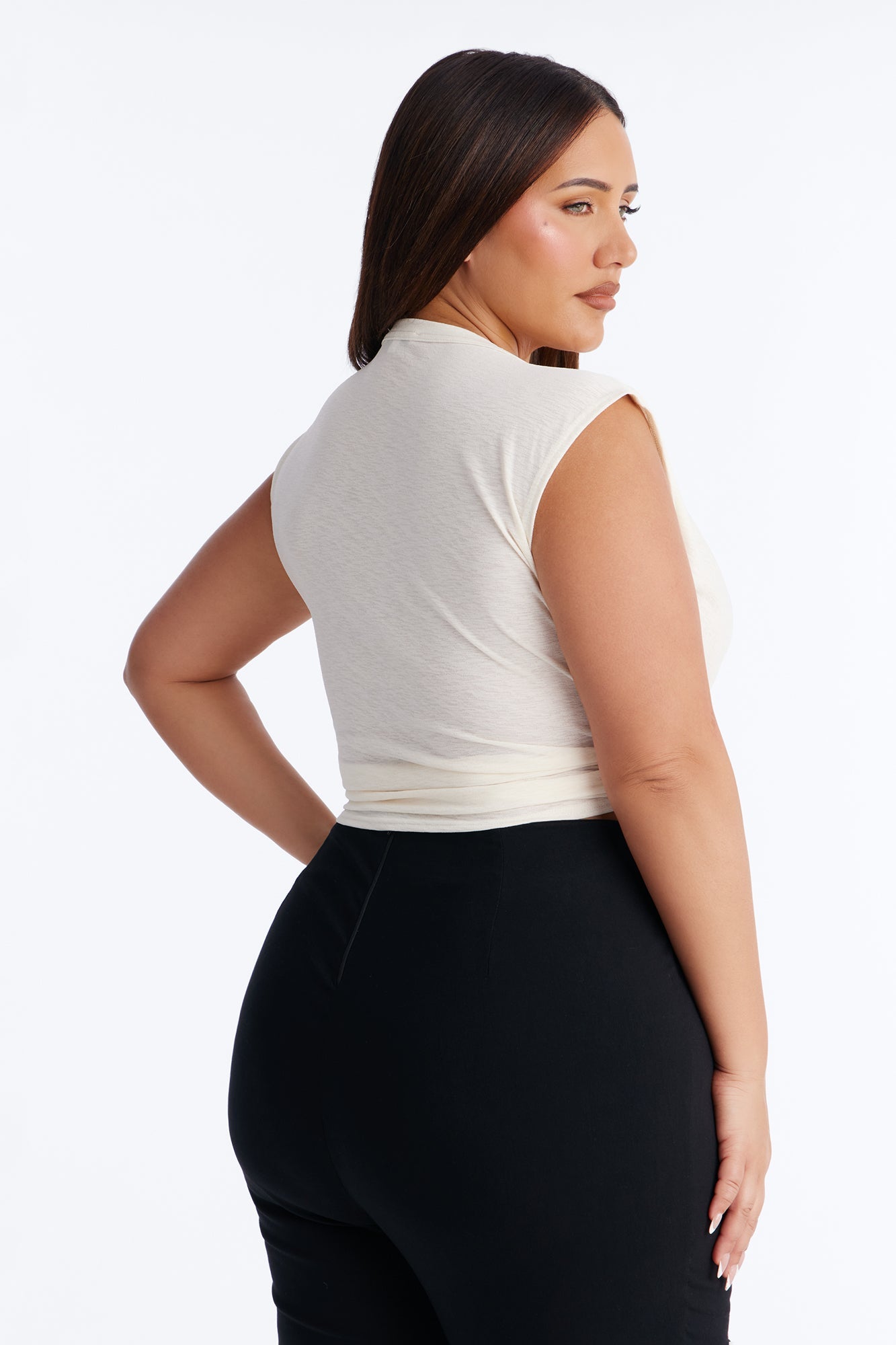 Selena Textured Deep V-Neck Knot Top - Off White