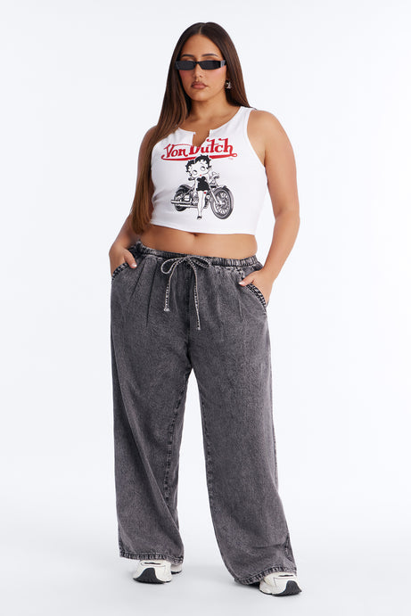 Baeside Tie Waist Wide Leg Jeans - Black Wash