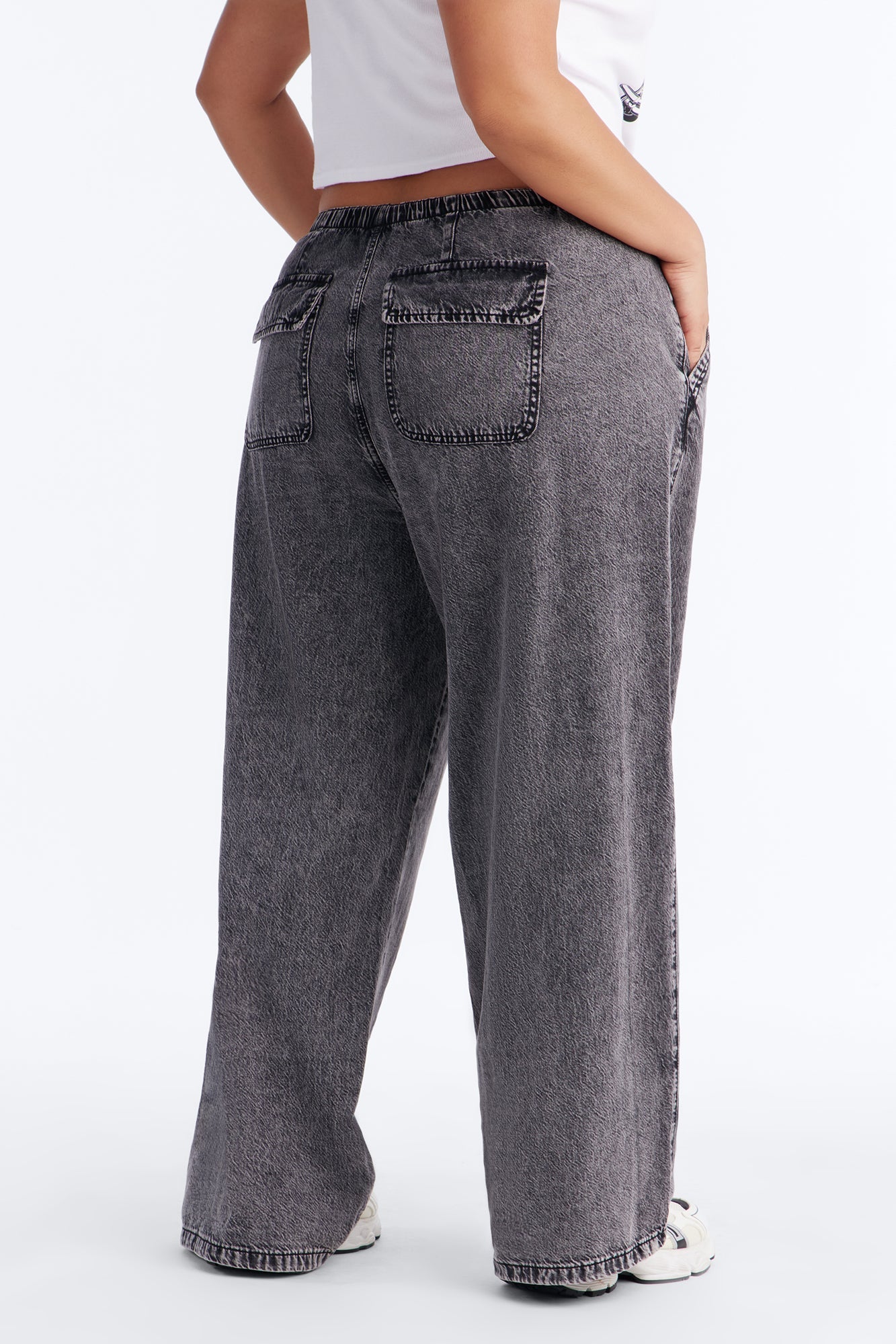 Baeside Tie Waist Wide Leg Jeans - Black Wash