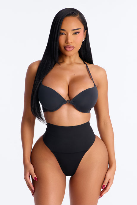 Mid Compression High Waist Shapewear Thong - Black