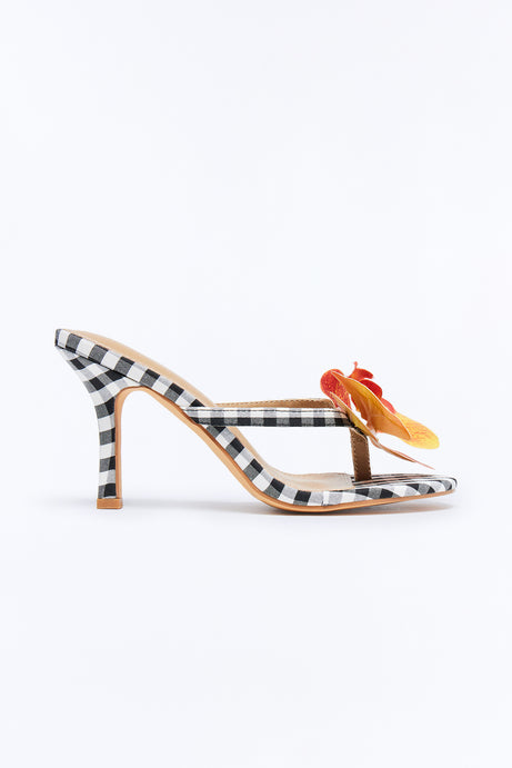 Plentiful Flower Gingham Thong Heels - Black