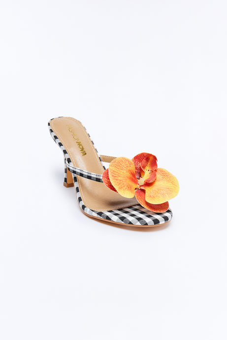 Plentiful Flower Gingham Thong Heels - Black