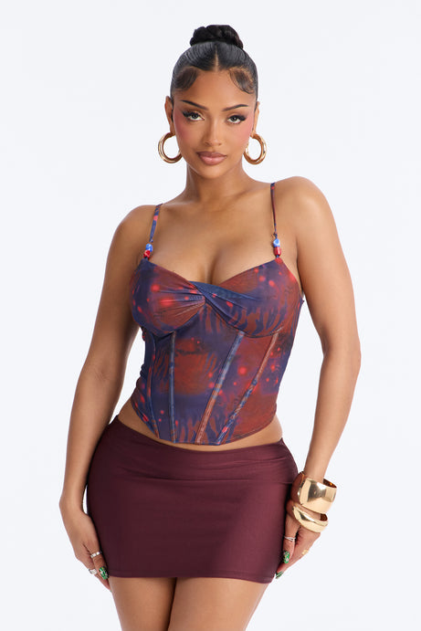 Surreal Feeling Mesh Beaded Corset Top - Blue/combo