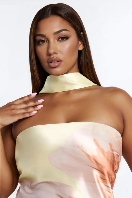 Jelissa Scarf Satin Maxi Dress - Yellow/combo