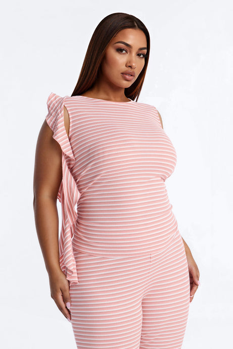 Girl Talk Tie Detail Striped Capri Set - Mauve