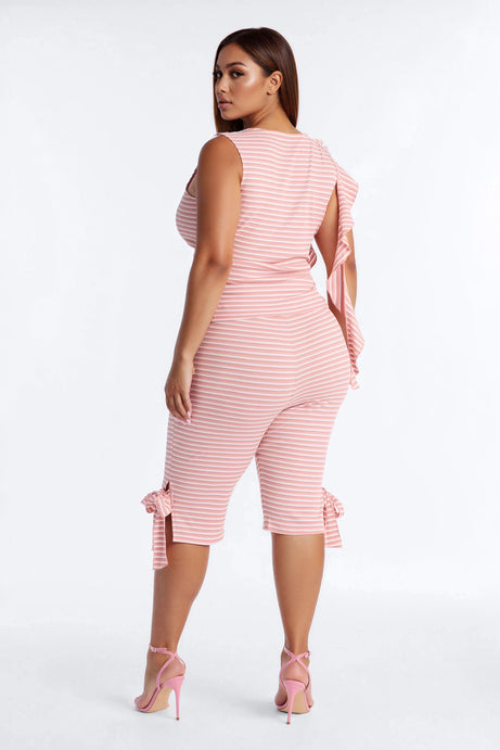 Girl Talk Tie Detail Striped Capri Set - Mauve