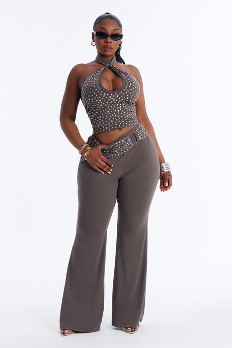 Better Than Your Ex Studded Flare Pant Set - Grey