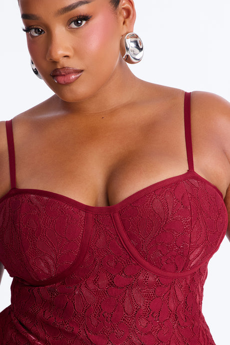 Nicole Sheer Lace Mini Dress - Burgundy