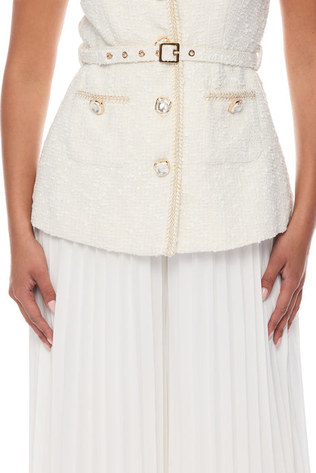 Down The Coast Tweed Pleated Pant Set - Off White