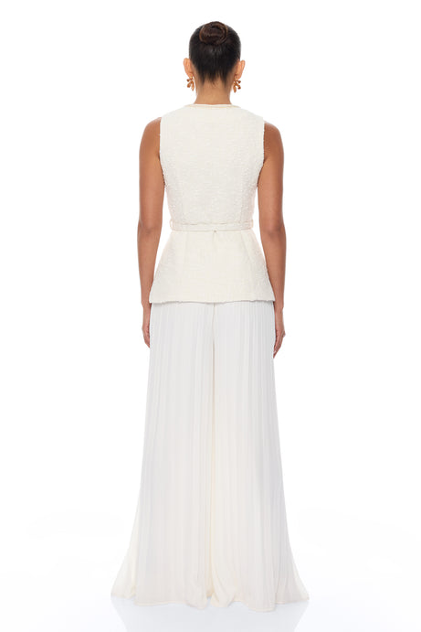 Down The Coast Tweed Pleated Pant Set - Off White