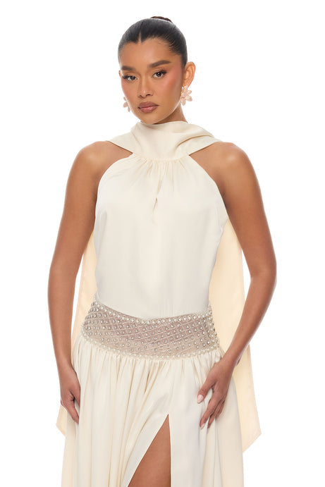 Anya Embellished Satin Maxi Dress - Cream