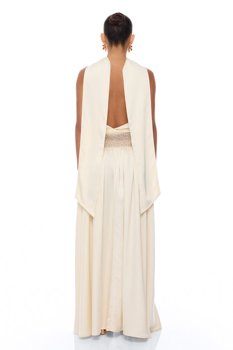 Anya Embellished Satin Maxi Dress - Cream