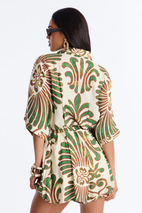On Island Time Tropical Romper - Green/combo
