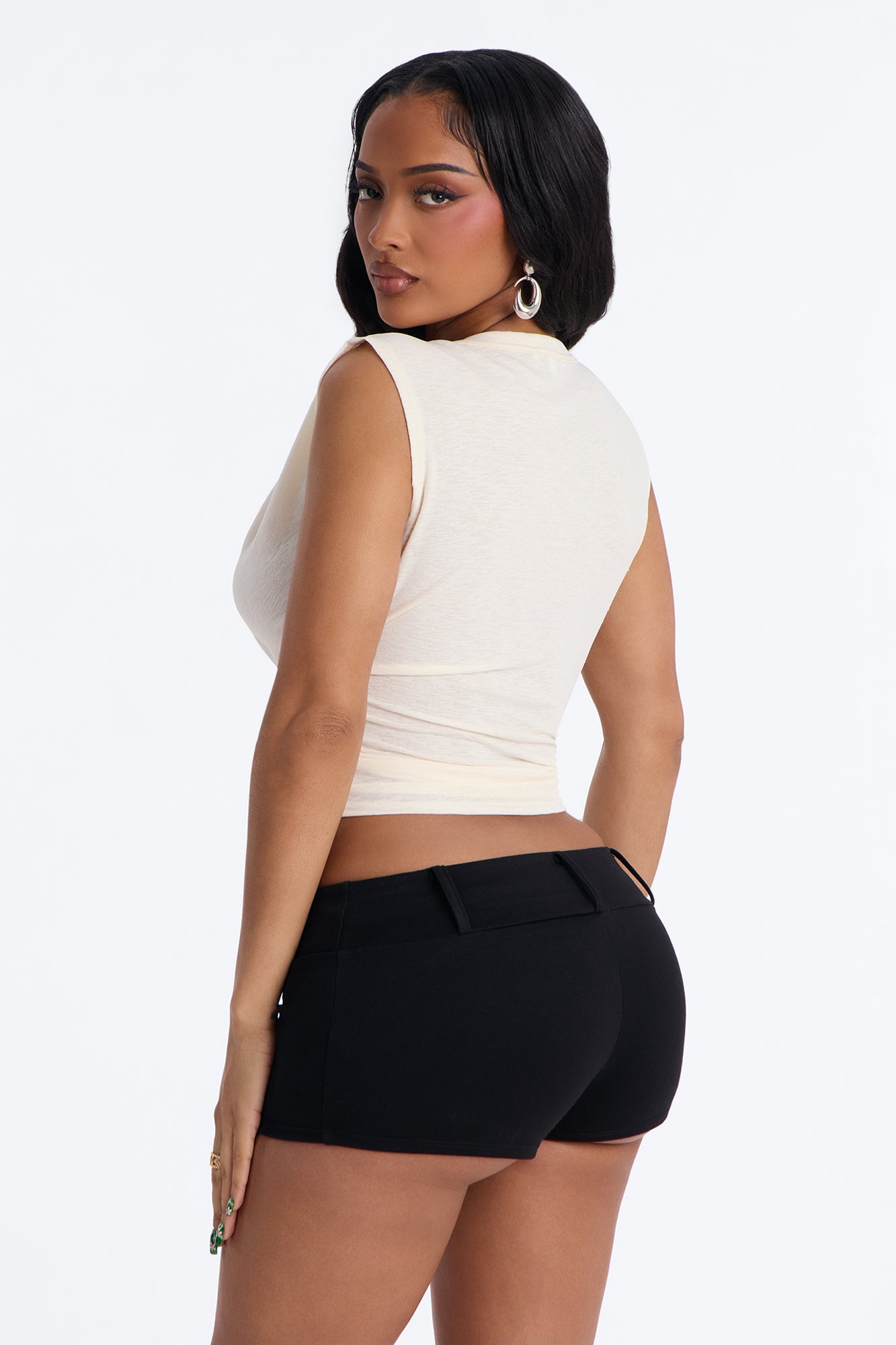Selena Textured Deep V-Neck Knot Top - Off White