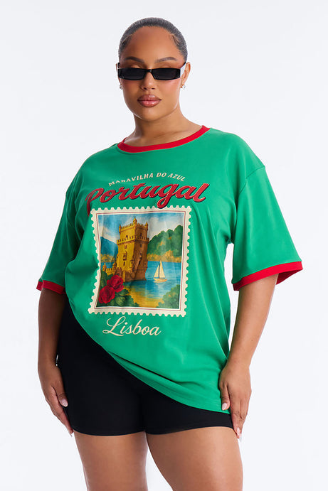 Portugal Oversized Ringer Tee - Green