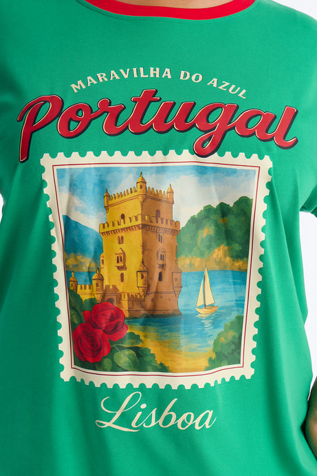 Portugal Oversized Ringer Tee - Green